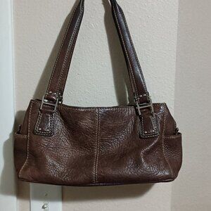 Fossil 75082 Pebble Brown Leather Satchel Hand Bag Multiple Compartments